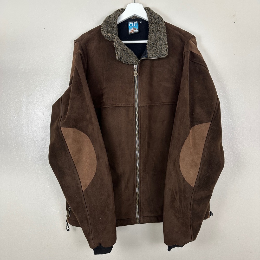 Alf Men's Large Jacket Brown Microsuede Fleece Windproof Sherpa Collar Canada